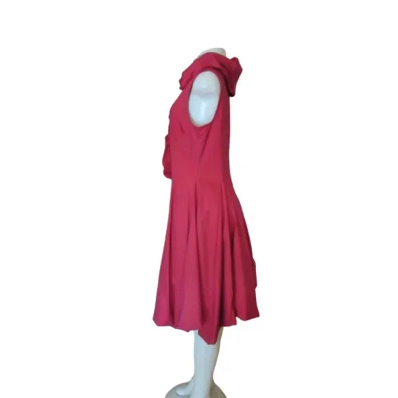 Samuel Dong Red Bubble Dress W/ Asymmetrical Ruffle Collar & Sleeveless Fit Medi - Picture 6 of 10